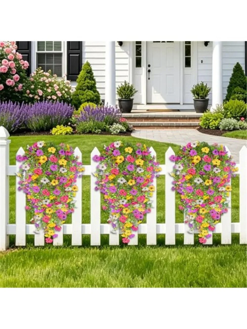 Artificial Hanging Flowers Outdoor UV Resistant Faux Plants 4 Pack Porch Decor